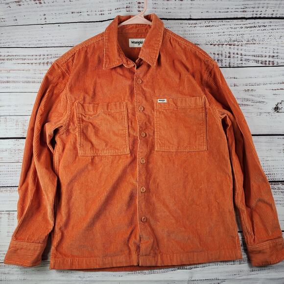 Wrangler Women’s Small Corduroy Shirt Jacket Orange Wide Wale Button Workwear - Picture 1 of 7
